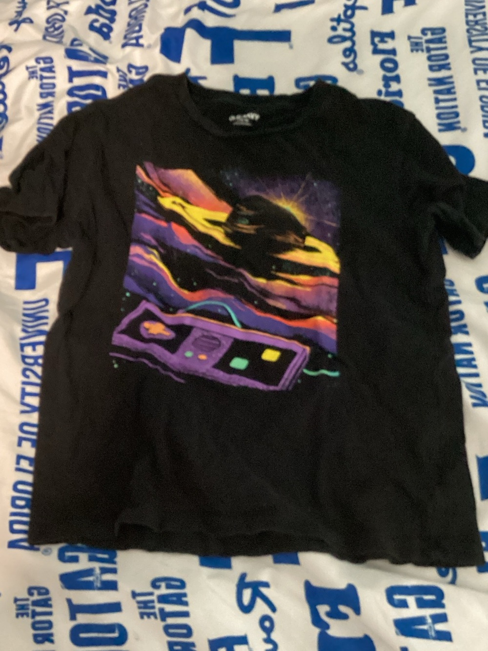 Old Navy Black T-Shirt with Blue Graphic Accent